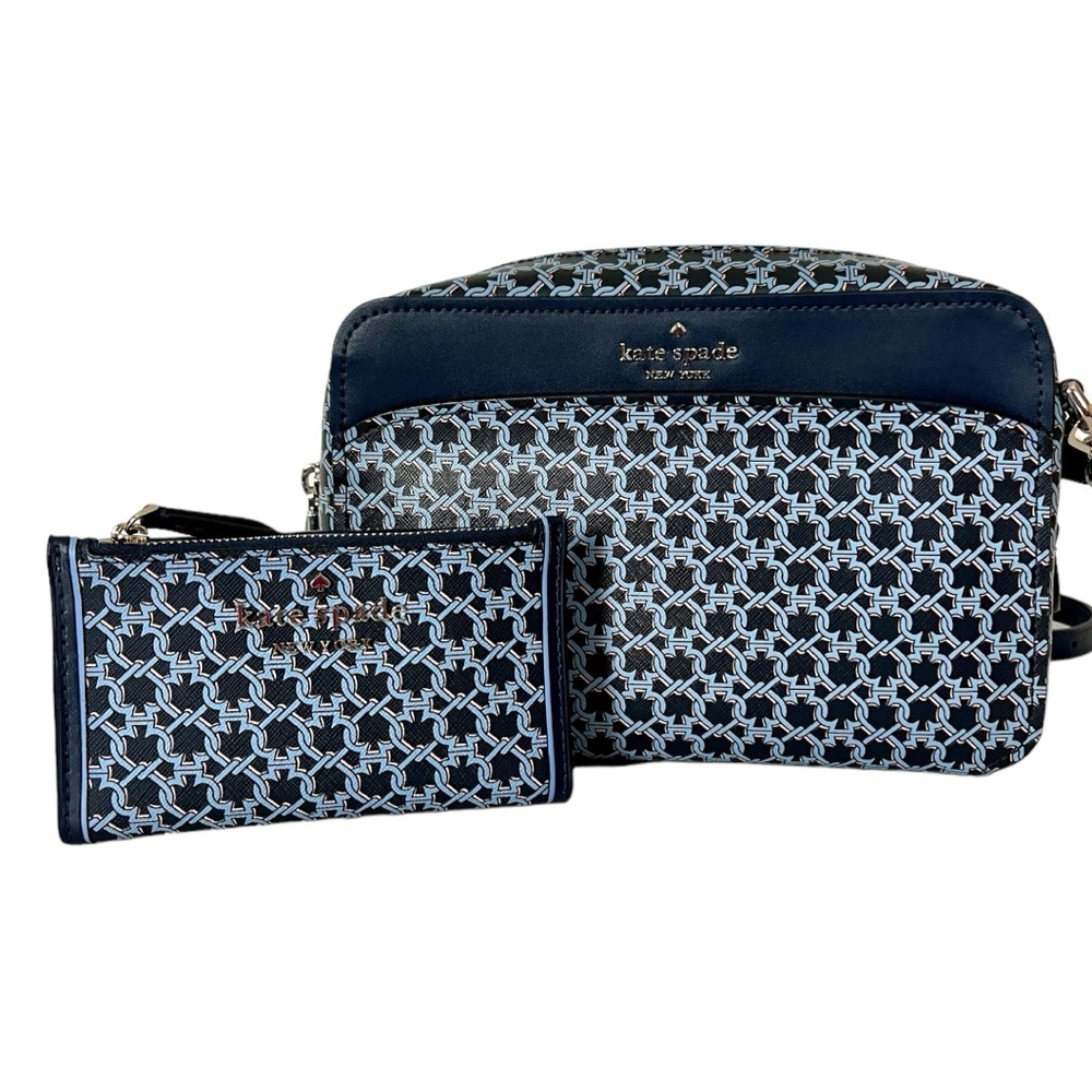Kate Spade Blue Spade Link Camera Crossbody Bag with Matching Bifold Wallet